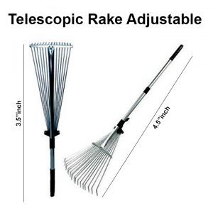 Telescopic Rake Adjustable Metal Rake Long Handle Leaf Rake