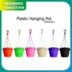 Pack of 4 plastic Hanging pot with hanger Garden Decoration Multi Color .