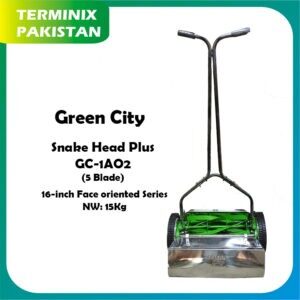 Manual lawn Mower 16″ Inches (Snake Head Plus GC-1AO2, GreenCity) Manual Grass Cutting Machine, Chrome Machine