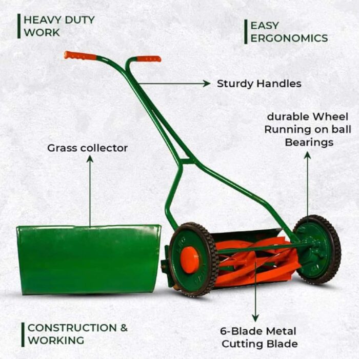 Manual lawn Mower 16" 6 Blade Inches Manual Grass Cutting Machine, Chrome Machine (For Karachi Only) - Image 1